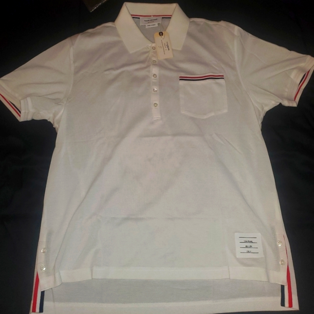 Men's Thom Browne Polo Colar Shirt, Size 4, White